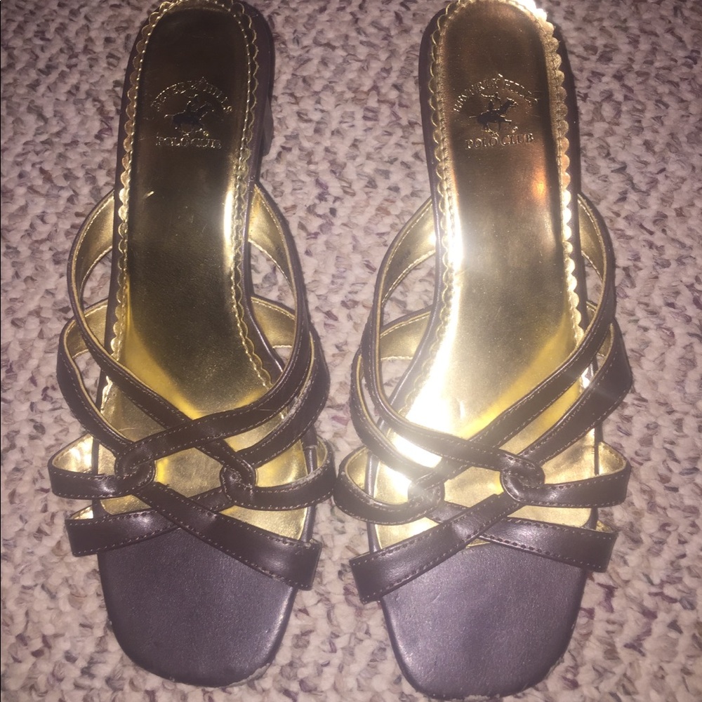 Chocolate brown sandals.